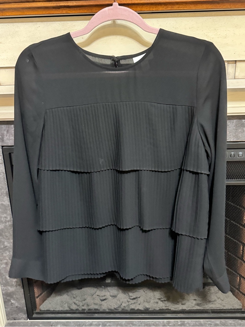 J. Jill Black Layered Pleated Long-Sleeve Blouse